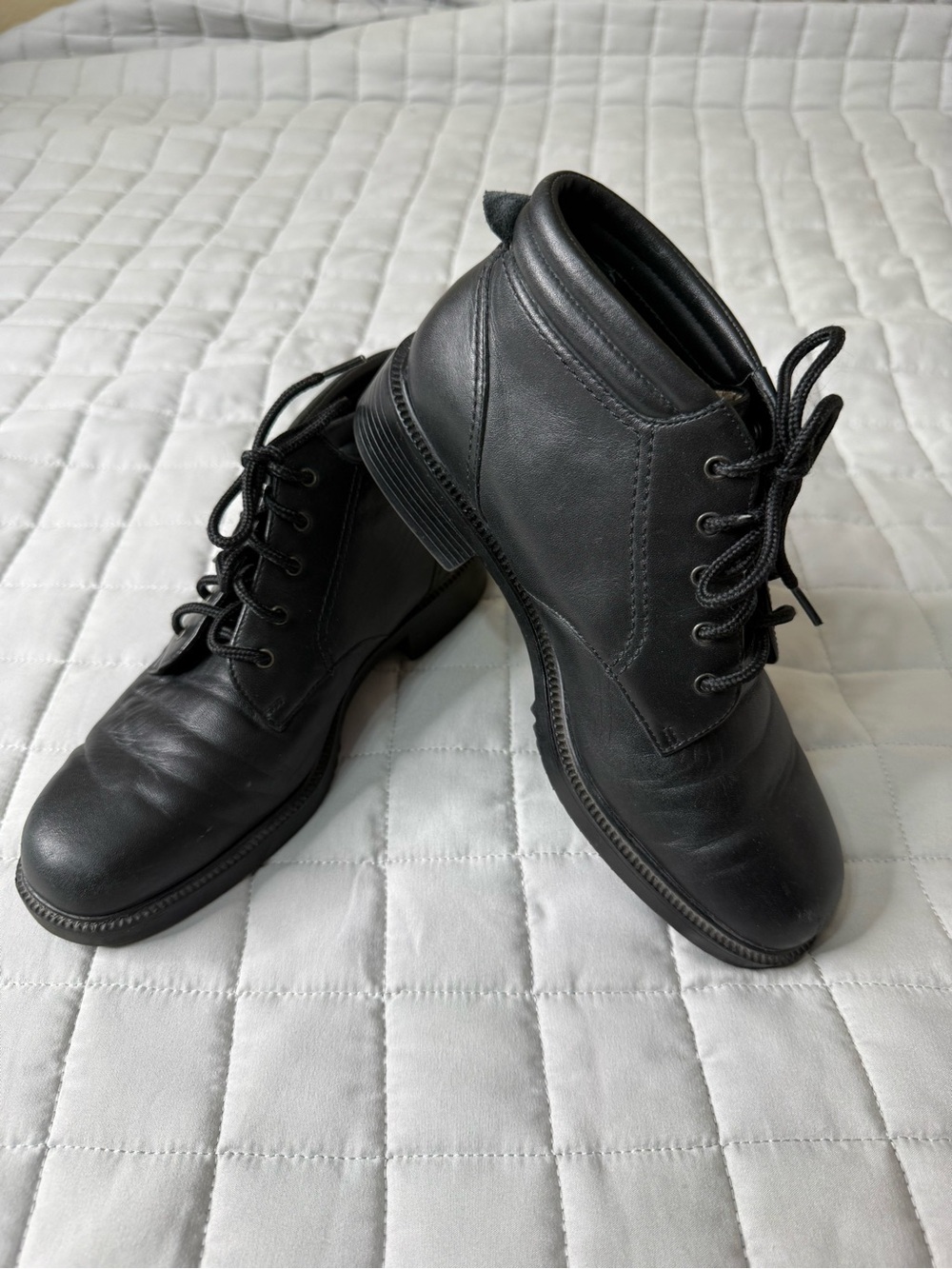 Vintage Black Leather Lace-Up Ankle Booties